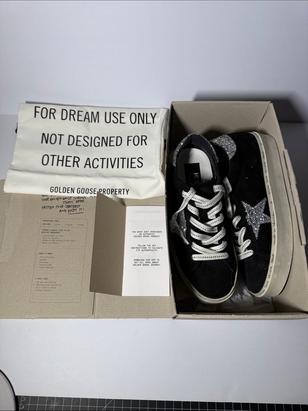 Golden Goose Black Suede Sneakers with Silver Glitter Star